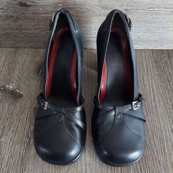 VINTAGE MUDD FAUX LEATHER BLACK PLATFORM CHUNKY HEEL SHOES WOMENS SZ 8.5M - Picture 3 of 9